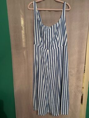 Old Navy Blue and White Stripe Midi Linen Sundress